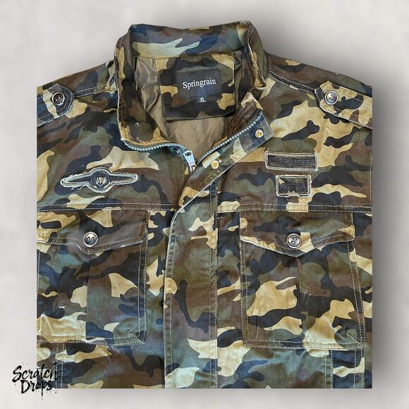 Springrain Men's XL Camouflage Jacket Army Green Military Outdoor Camo Coat - Picture 2 of 4